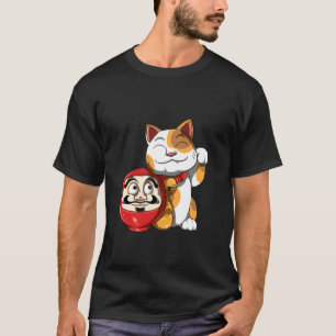 Camiseta Daruma y gato de la suerte