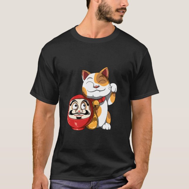 Camiseta Daruma y gato de la suerte (Anverso)