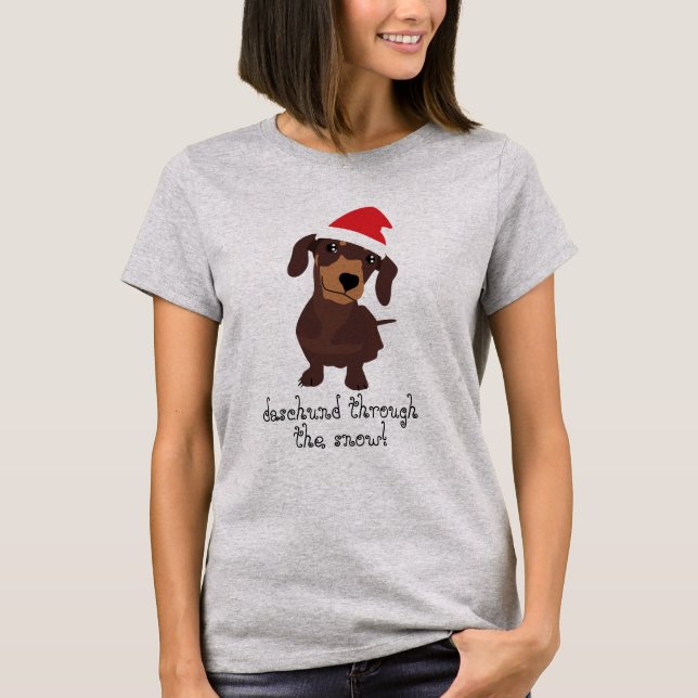 Camiseta Daschund lindo con el navidad T de Navidad de la (Anverso)