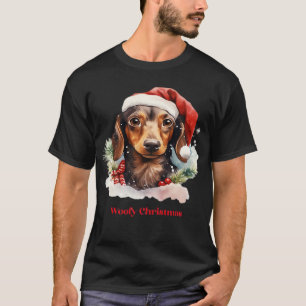 Camiseta Daschund perro Navidad sombrero de Santa luces de 