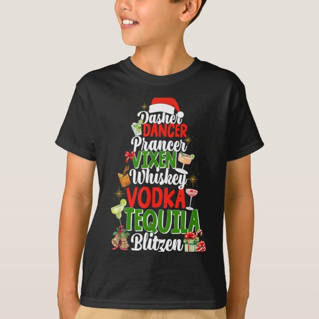 Camiseta Dasher Dancer Prancer Vixen Moscato Vodka Tequila  (Anverso)