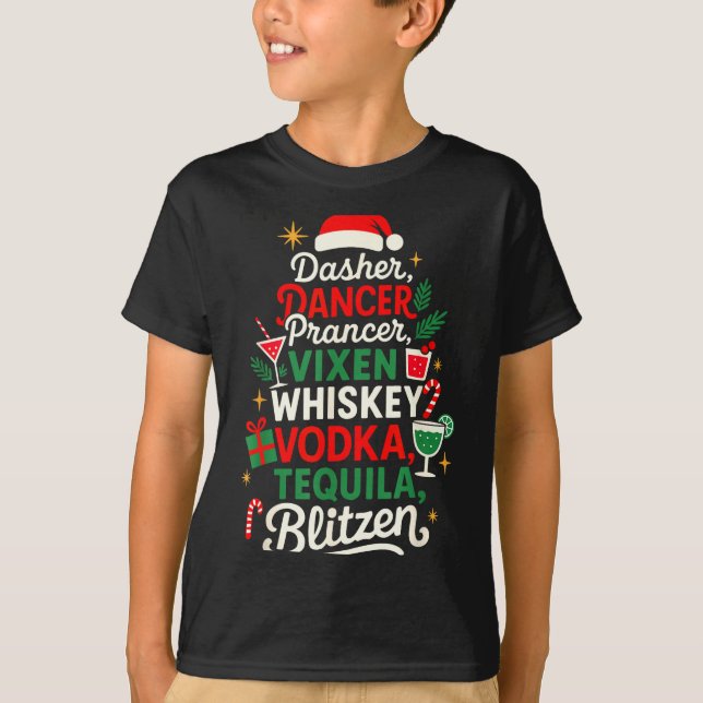 Camiseta Dasher Dancer Prancer Vixen Moscato Vodka Tequila  (Anverso)