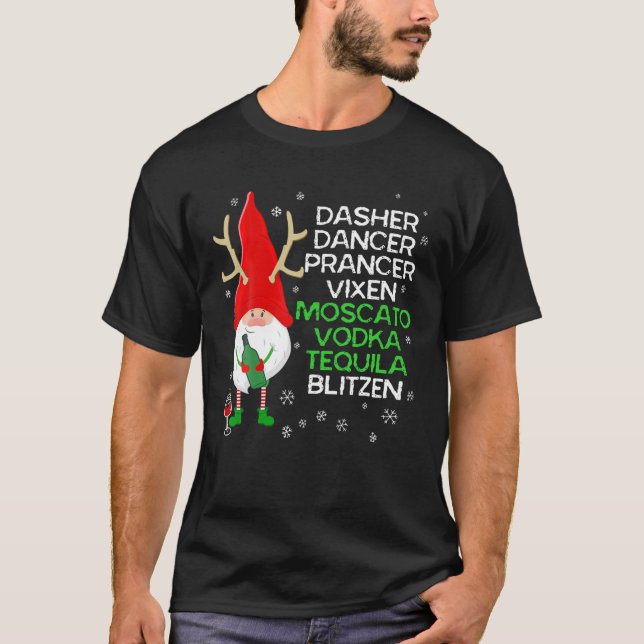 Camiseta Dasher Dancer Prancer Vixen Moscato Vodka Tequila (Anverso)
