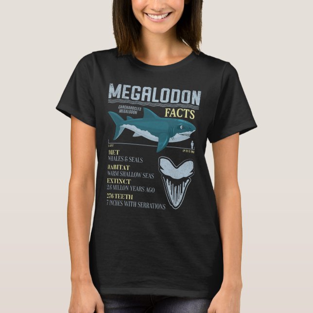 Camiseta Datos de Megalodon Diente de Tiburón Prehistórico  (Anverso)