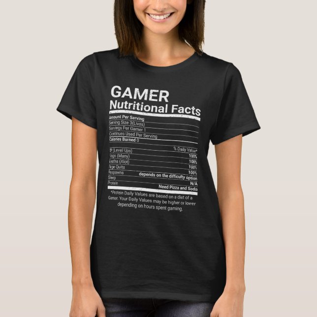 Camiseta Datos de nutrición para jugadores Videojuegos Info (Anverso)
