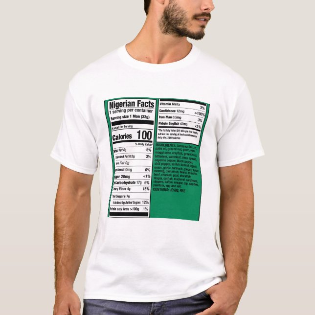 Camiseta Datos nutricionales de hombres nigerianos  (Anverso)