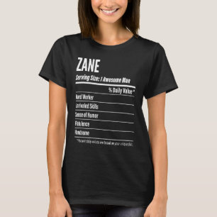 Camiseta Datos Nutricionales de Zane Tamaño de la Porción C
