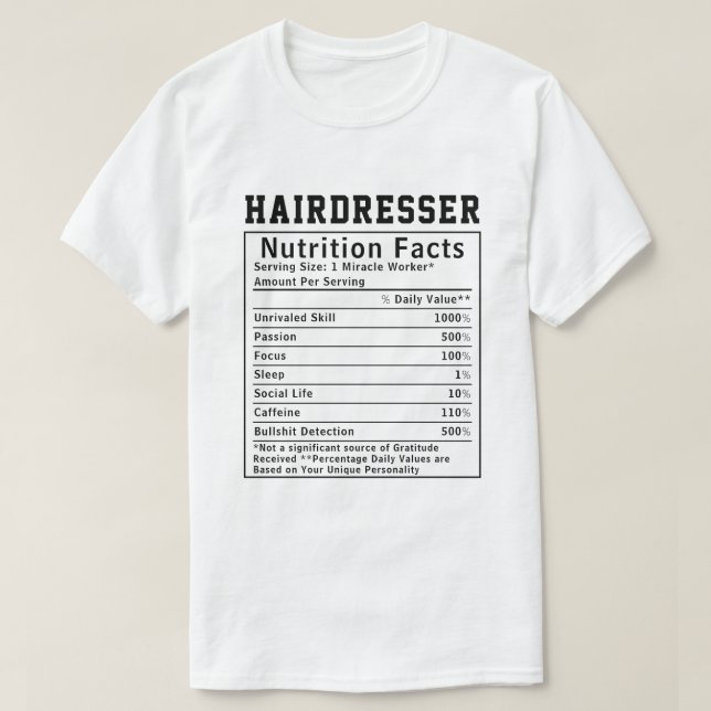 Camiseta Datos Nutricionales Divertidos para Peluqueros Sal (Diseño del anverso)