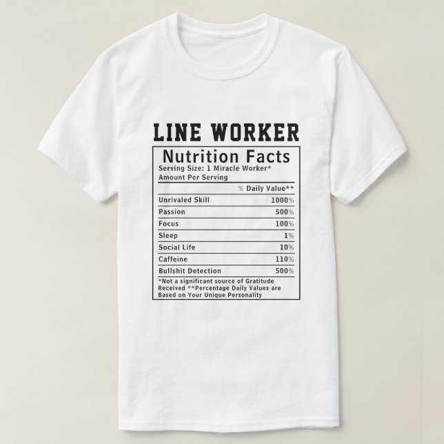 Camiseta Datos Nutricionales Divertidos para Trabajadores d (Diseño del anverso)