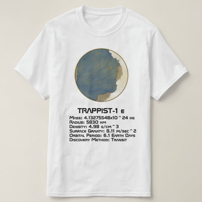 Camiseta Datos técnicos de TRAPPIST-1 e (Diseño del anverso)
