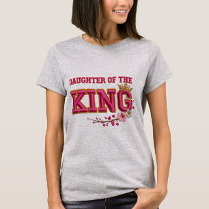 Camiseta Daughter of the King Christian Floral Pink Gold T-