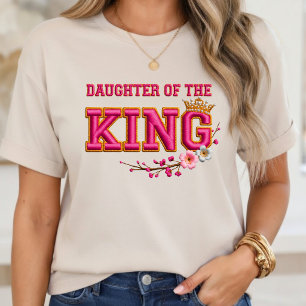 Camiseta Daughter of the King Christian Floral Pink Gold T-