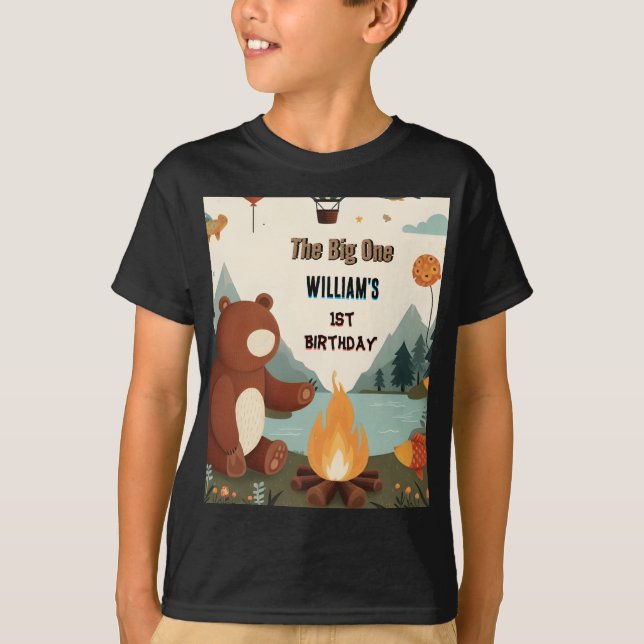Camiseta Day Brown Fun Fish Boy Cute bebé oso Primer cumple (Anverso)