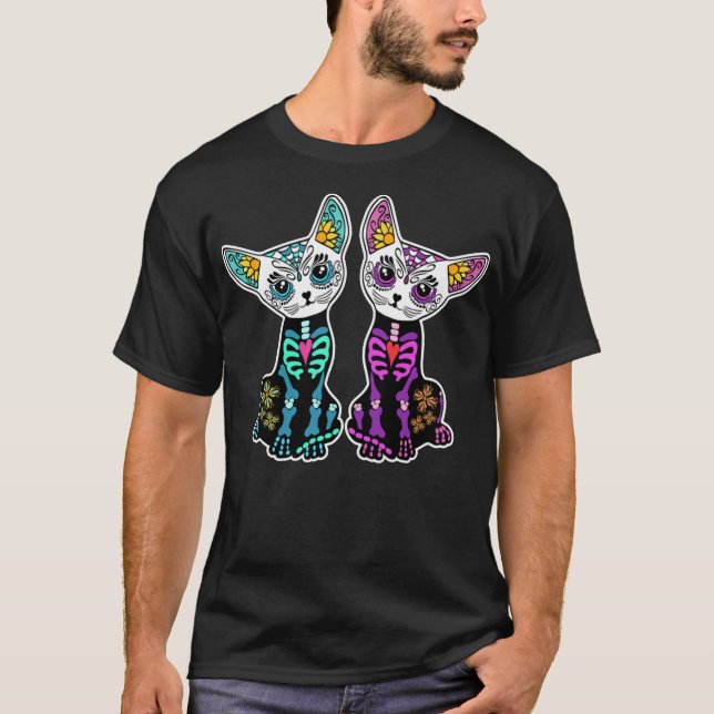 Camiseta Day Of Dead Sugar Cats Skeleton Skull (Anverso)