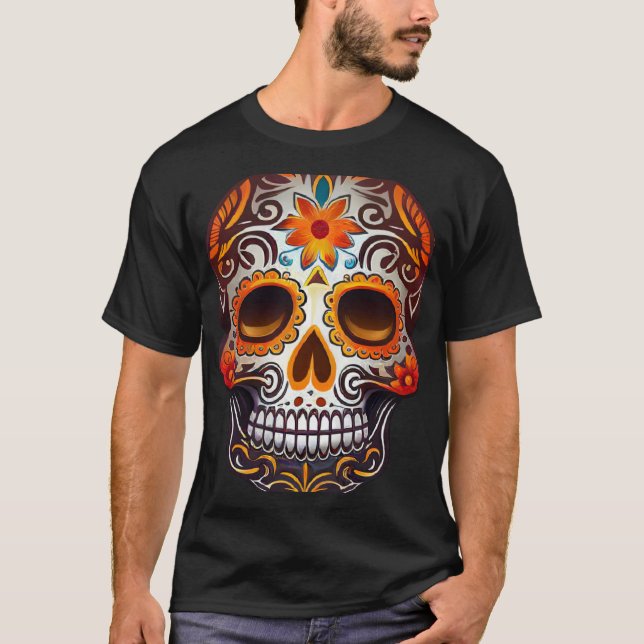 Camiseta Day Of Dead Sugar Skull Floral Skeleton Head Bone  (Anverso)
