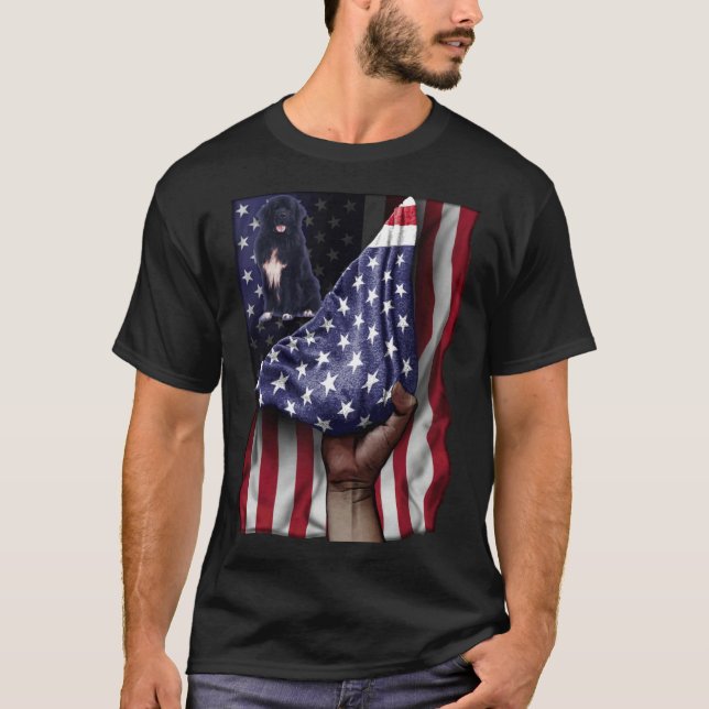 Camiseta Day Of Independence US Flag Newfoundland Dog (Anverso)