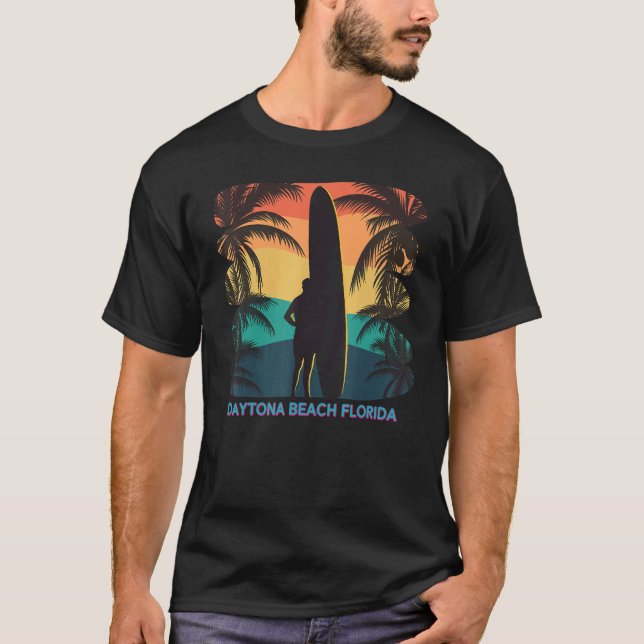 Camiseta Daytona Beach Florida Fl Palm Tree Surfboard (Anverso)