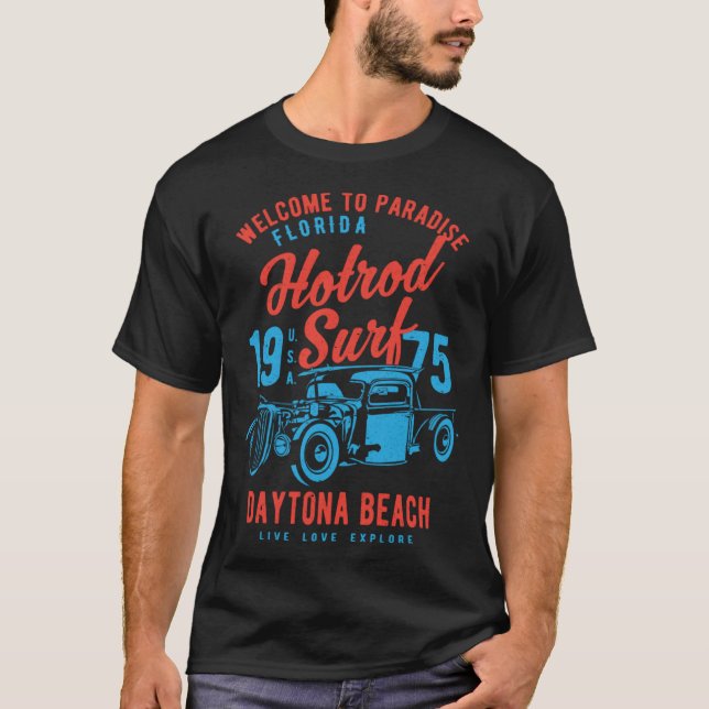 Camiseta Daytona Beach Florida Retro Hotrod Surf Distressed (Anverso)