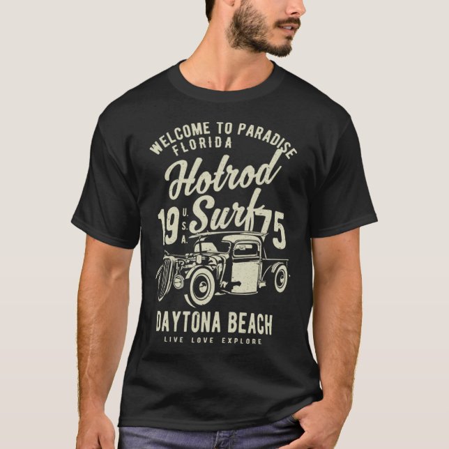 Camiseta Daytona Beach Florida Retro Hotrod Surf Distressed (Anverso)