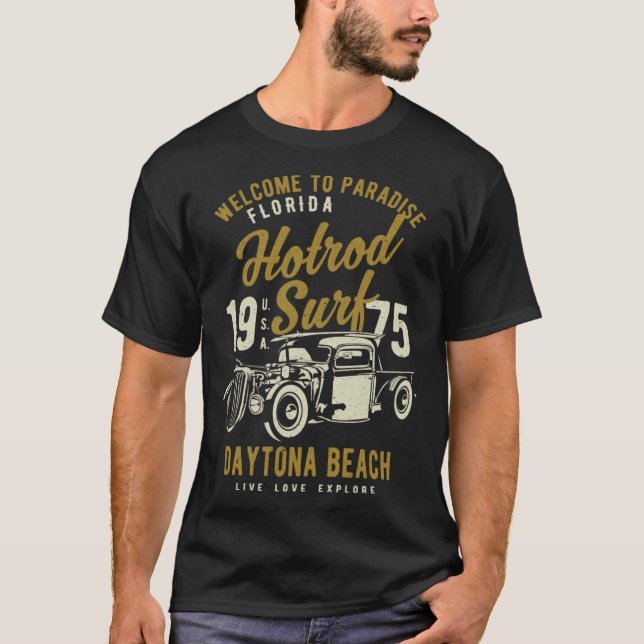 Camiseta Daytona Beach Florida Retro Hotrod Surf Distressed (Anverso)