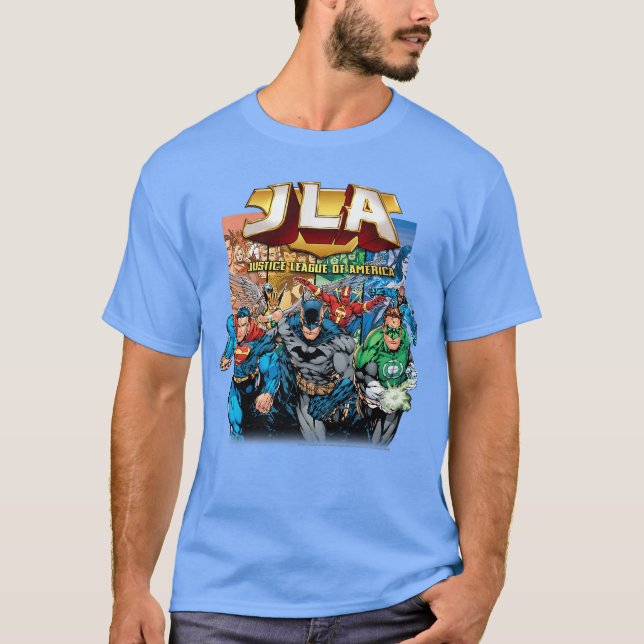 Camiseta DC Comics JLA Justice League Hero Collage Premium  (Anverso)
