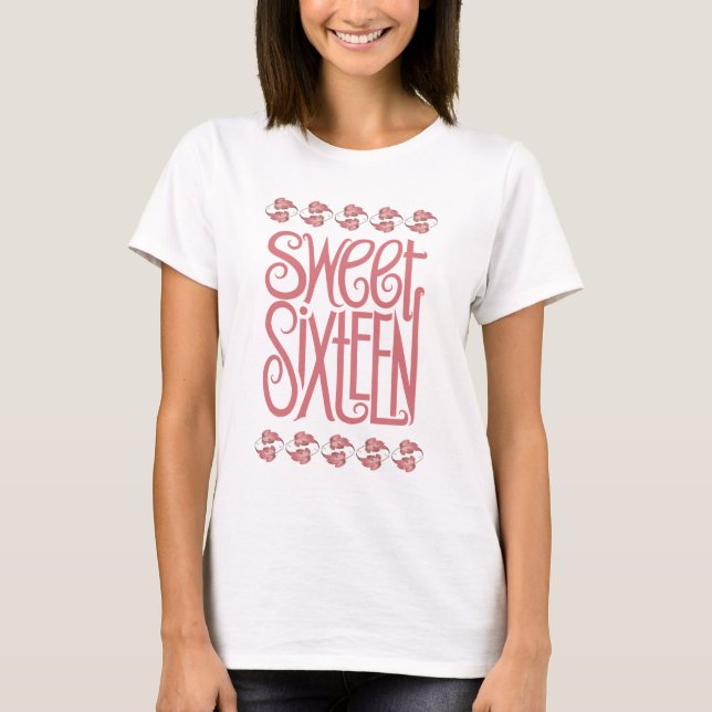Camiseta de 16 hojas rosas dulce (Anverso)