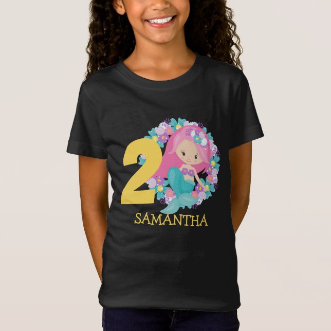 Camiseta de 2º cumpleaños amarilla de sirena (Anverso)