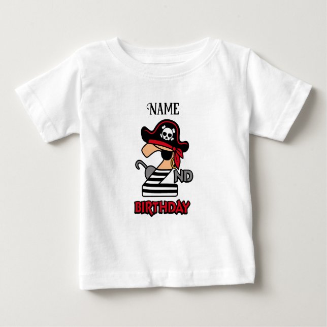 Camiseta de 2º cumpleaños del Pirata Personalizado (Anverso)