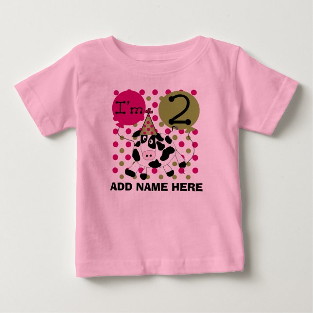 Camiseta de 2º cumpleaños personalizada de vaca ro (Anverso)