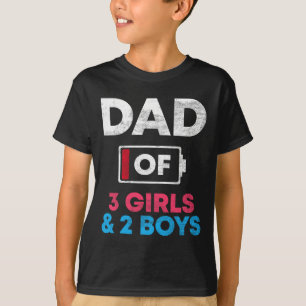 Camiseta De 3 Chicas y 2 niños con batería baja papá padre3