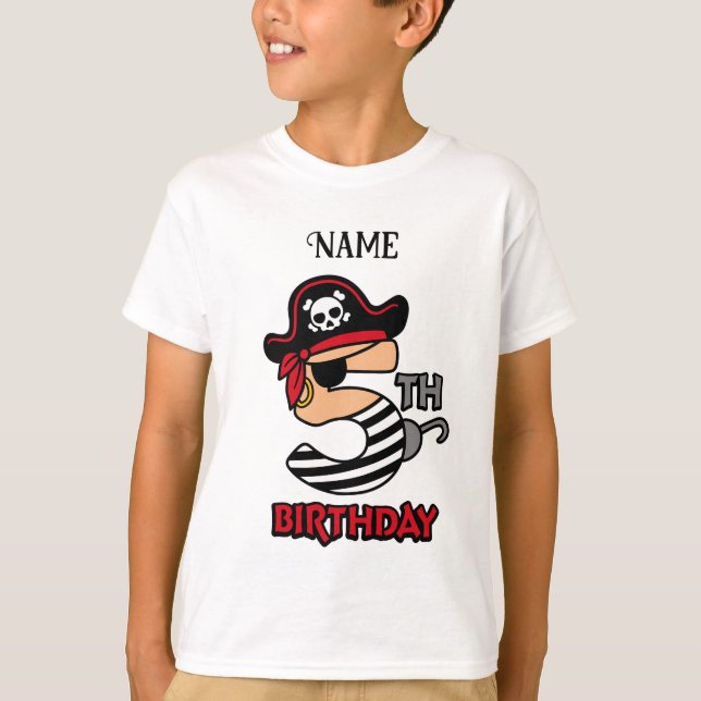 Camiseta de 5º cumpleaños del Pirata Personalizado (Anverso)