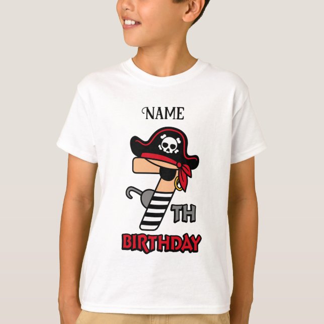 Camiseta de 7 cumpleaños del Pirata Personalizado (Anverso)