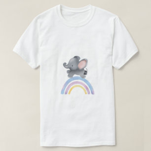 Camiseta de Acuarela de Elefante Bebé en Arcoíris
