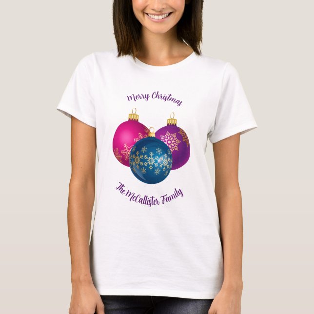 Camiseta de adornos navideños coloridos (Anverso)