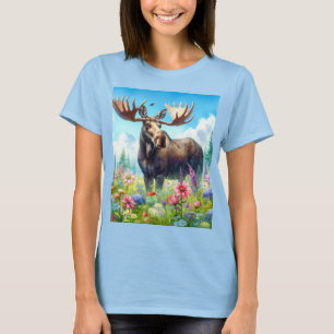 Camiseta de alce lindo y flores silvestres