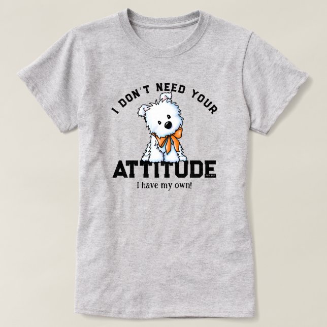 Camiseta de algodón 100% Westie Puppy ACTITUD (Diseño del anverso)