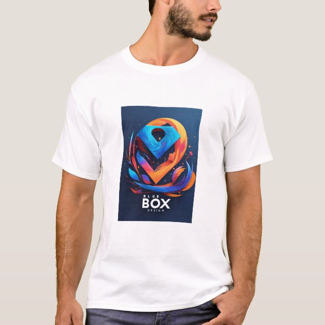 camiseta de algodón blanco de diseño de caja azul (Anverso)