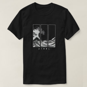 Camiseta de algodón gráfica con letra y onda japon