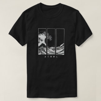 Camiseta de algodón gráfica con letra y onda japon