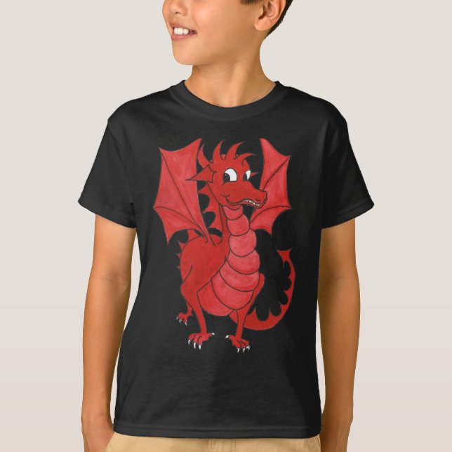 Camiseta de algodón negra de los niños: Dragón (Anverso)