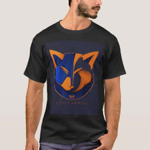 camiseta de algodón negro con diseño de zorro azul
