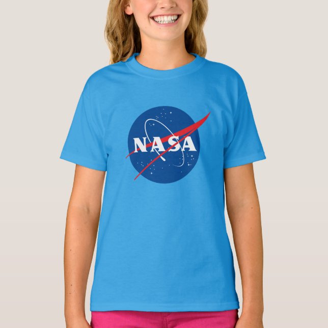 Camiseta de algodón para Chicas de la NASA (Azul C (Anverso)