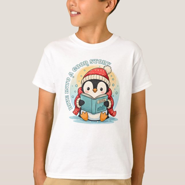 Camiseta de algodón para niños Penguin Adventure d (Anverso)