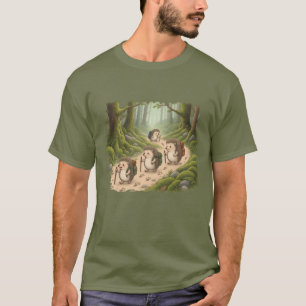 Camiseta de algodón verde de erizos caminando por