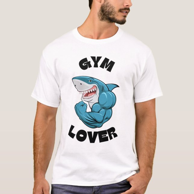 Camiseta de amante del gimnasio de tiburón diverti (Anverso)