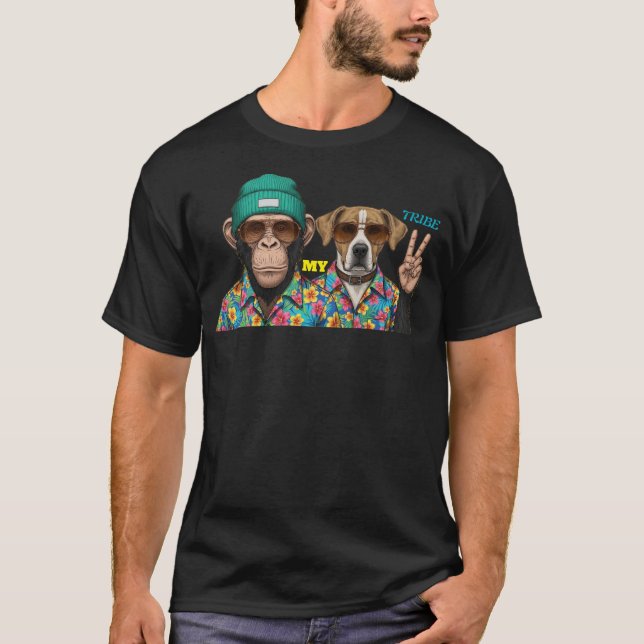 Camiseta de amigos divertidos | Mono genial y perr (Anverso)