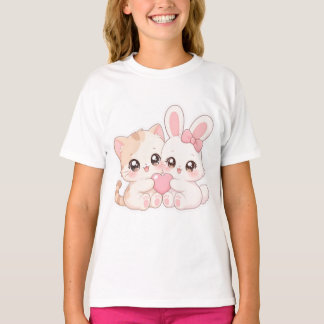 Camiseta de amigos inseparables gatito y conejito