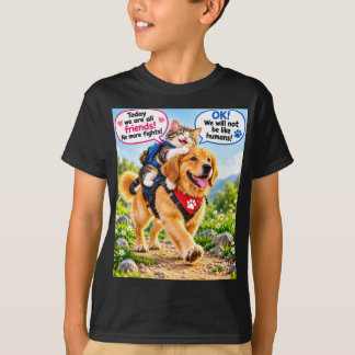 camiseta de amistad divertida entre perro y gato l