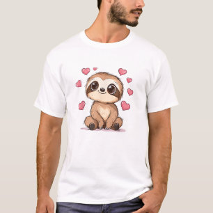 Camiseta de amor de perezoso lindo rodeado de cora