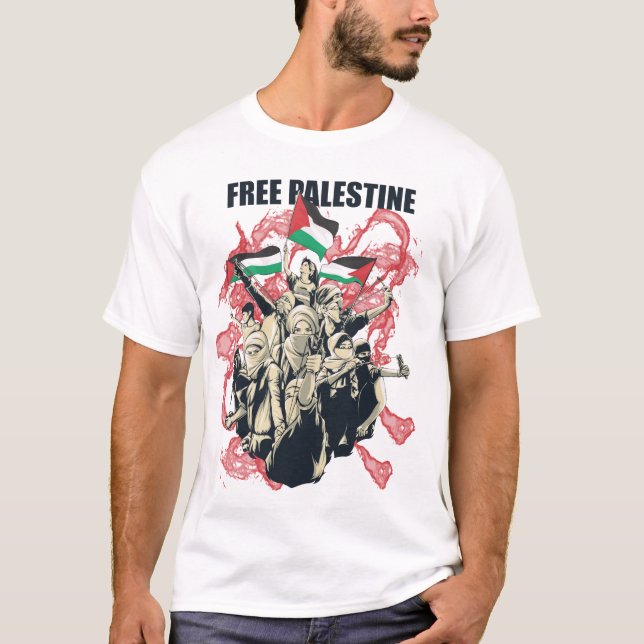 Camiseta de apoyo árabe de bandera palestina libre (Anverso)